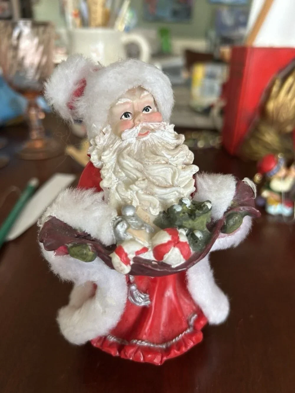 Wood Rocking Horse and Santa Ornaments Set of 2